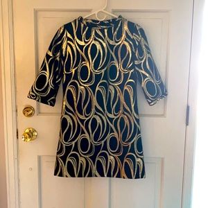 Milly black dress with gold swirls